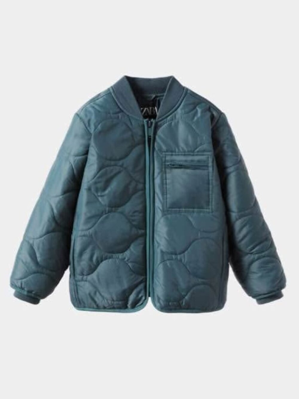 ZARA Kids Unisex Onion-Quilted Bomber Jacket Size 11-12 /152 cm Duck Blue / Teal